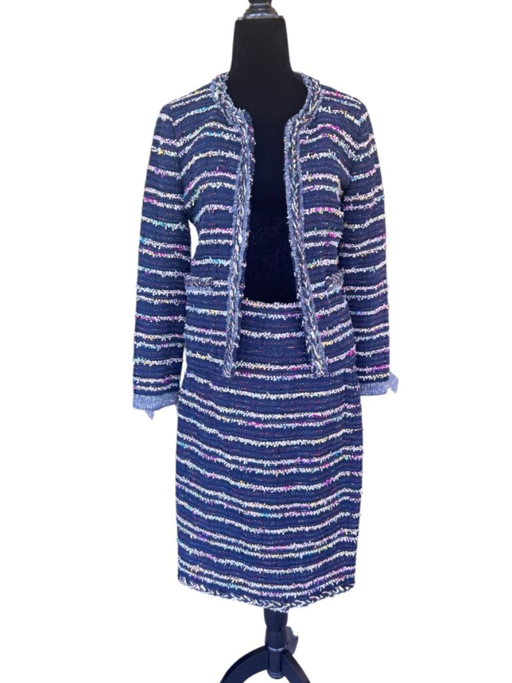 J Crew No 2 Pencil Skirt Navy Rainbow Tweed Suit